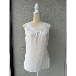 White House Black Market Sz 12 100% Silk Ivory Tank Top Chiffon Pleated